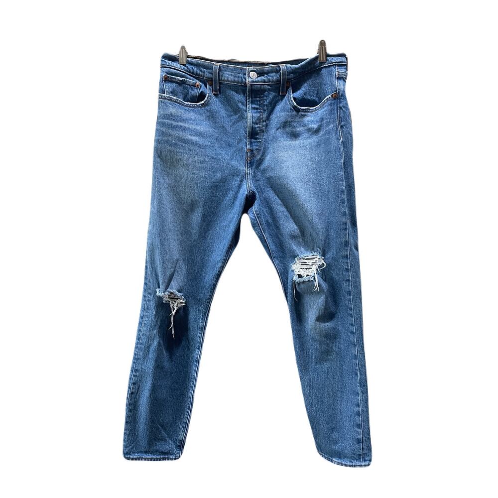 Levis Womens Wedgie Denim Jean Stretch Slight Distressing Med Blue Size 32